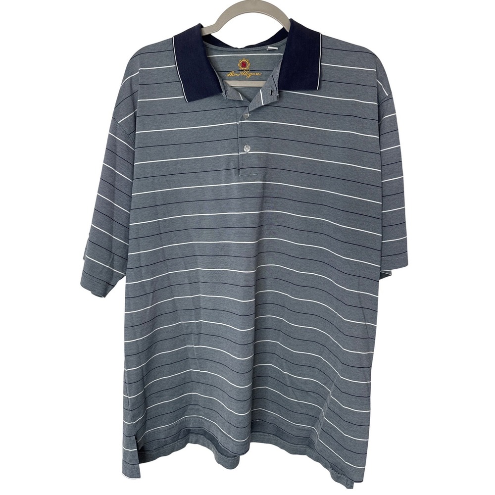 Ben Hogan Mens XL Blue Striped Short Sleeve Golf Polo Shirt Navy Collar - Picture 1 of 4